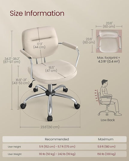 VASAGLE Office Chair, Desk Chair, Vanity Chair with Back, Individual Armrest Structure, Synthetic Leather, Adjustable Height, for Home Office, Cappuccino Beige UOBG033W03 - LeafyLoom