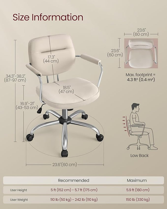 VASAGLE Office Chair, Desk Chair, Vanity Chair with Back, Individual Armrest Structure, Synthetic Leather, Adjustable Height, for Home Office, Cappuccino Beige UOBG033W03 - LeafyLoom