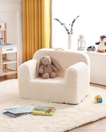 Tiita Kids Sofa Couch, Toddler Foam Sofa Chair, Comfy Child Lounge Chair with Carrying Handle & Side Pockets, Baby Plush Armrest Chair, Lightweight Reading Sofa Chair for Girl or Boy (Beige) - LeafyLoom