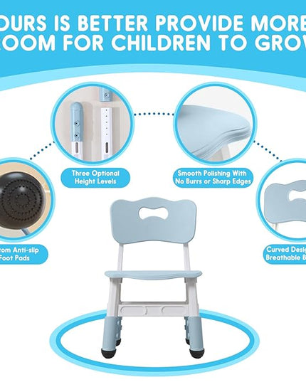 Kids Chair Height Adjustable Toddler Chair Max Load 220LBS Plastic Indoor Outdoor Chair for Children Age 1-6 School Home Daycare Use Bluegrey - LeafyLoom