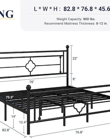 Allewie King Size Metal Platform Bed Frame with Victorian Vintage Headboard and Footboard/Mattress Foundation/Under Bed Storage/No Box Spring Needed/Noise-Free/Easy Assembly, Black - LeafyLoom