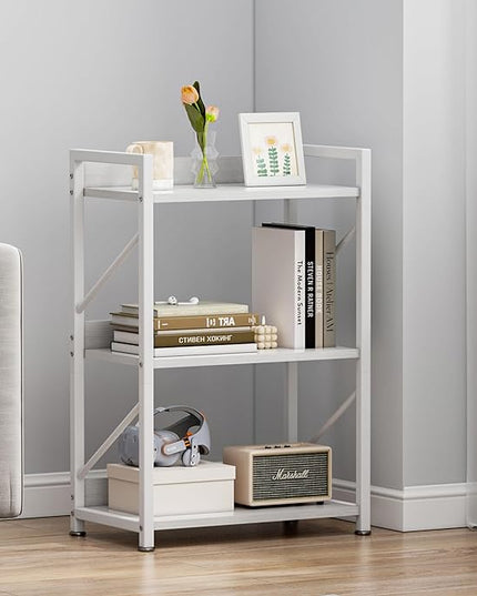 Small Bookshelf for Small Spaces,Modern 3 Tier Bookcase Night Stand, Narrow Book Shelf Organizer, Small Shelf Open Display Rack for Bedroom, Living Room, Home Office(White) - LeafyLoom