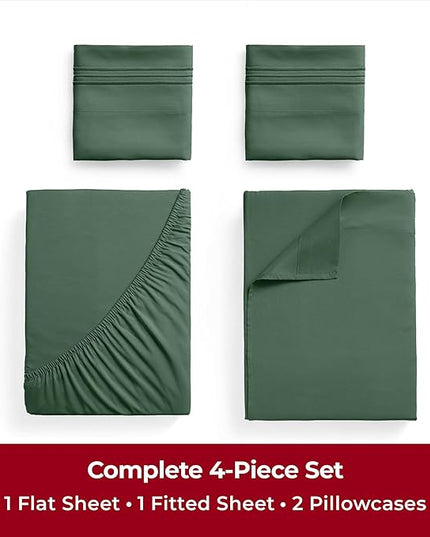 Mellanni Twin Sheets Set - 4 Piece Iconic Collection Bedding Sheets & Pillowcases - Luxury, Ultra Soft, Cooling Bed Sheets - Deep Pocket up to 16 inch - 4 PC (Twin, Emerald Green w/Extra Pillow Case) - LeafyLoom