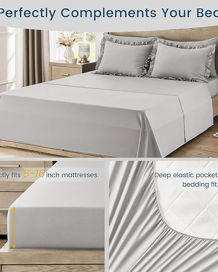 Twin Bed in a Bag 5 Pieces Comforter Set Twin, Ruffle Shabby Chic Bedding Comforter Set Light Grey Bed Set with Comforter, Pillowcase, Flat Sheet, Fitted Sheet and Pillow Sham - LeafyLoom