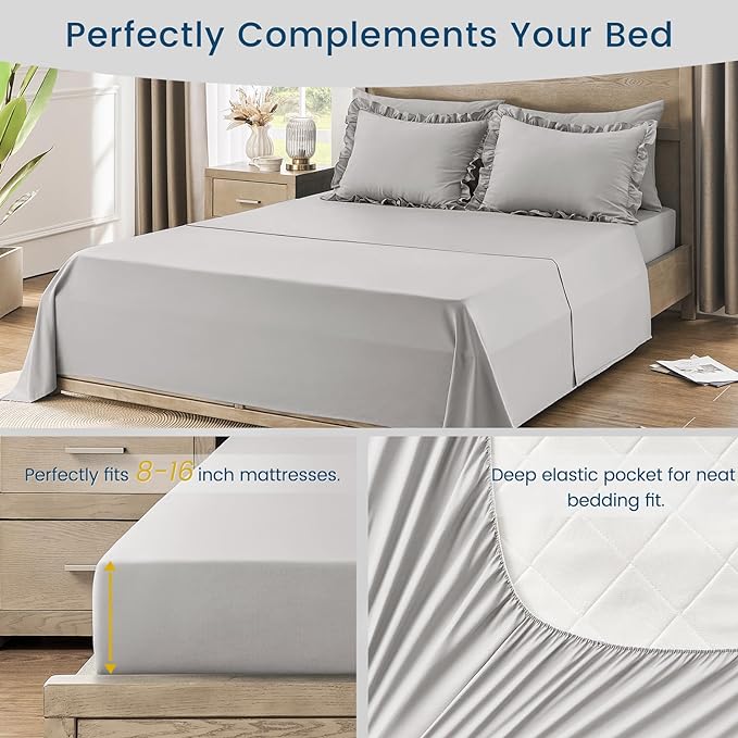 Twin Bed in a Bag 5 Pieces Comforter Set Twin, Ruffle Shabby Chic Bedding Comforter Set Light Grey Bed Set with Comforter, Pillowcase, Flat Sheet, Fitted Sheet and Pillow Sham - LeafyLoom