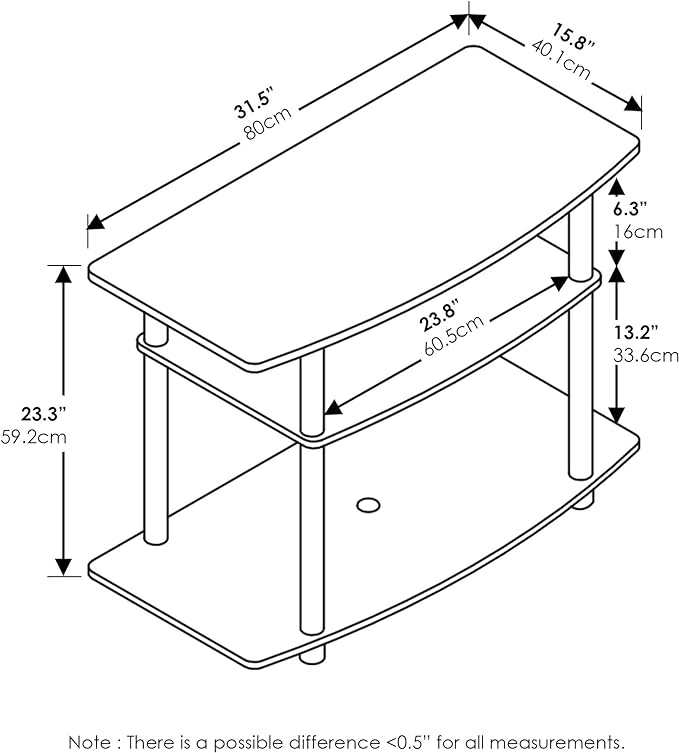 Furinno Turn-N-Tube No Tools 3-Tier Entertainment Center TV Stand for TV up to 32 Inch, Plastic Round Tubes, Dark Walnut - LeafyLoom