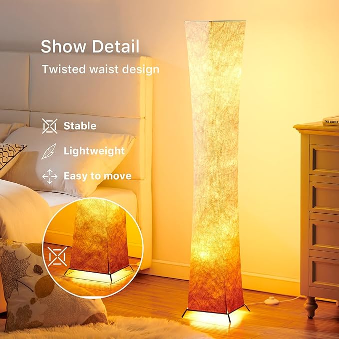 chiphy Floor Lamp, Dimmable 52" (S) Tall Standing Lamp, 3 Levels Adjustable Brightness LED Bulbs, Column Floor Light, Red Gradient Fabric Lampshade, Home Decor for Living Room, Bedroom, Kids Room - LeafyLoom