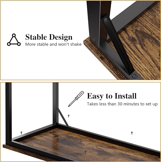 Shintenchi 55 inch Computer Desk, Study Workstation Modern Simple Design for Home Office, Student Writing Desk, Office Working Desk, Vintage Brown - LeafyLoom