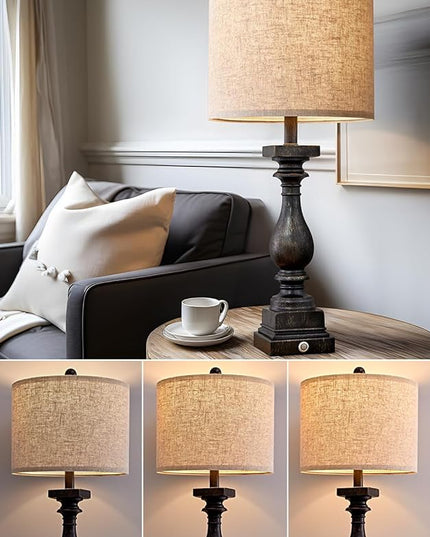 BOBOMOMO Retro 27" USB Charging Ports A/C 3 Way Dimmable Touch Control Black Farmhouse Lamps for Bedrooms Retro Side Table Lamps Set of 2 Bedside Lamp for Side Nightstand Living Room(Bulb Included) - LeafyLoom