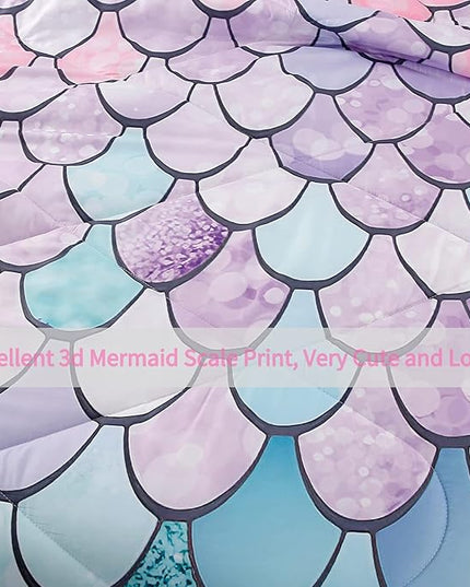 RYNGHIPY 2Pcs Colorful Mermaid Scale Print Comforter Bedding Set Twin Size, Soft Microfiber Coverlet Set/Bedspread/Quilt Set with Colorful Scale Design (Mermaid,Twin) - LeafyLoom