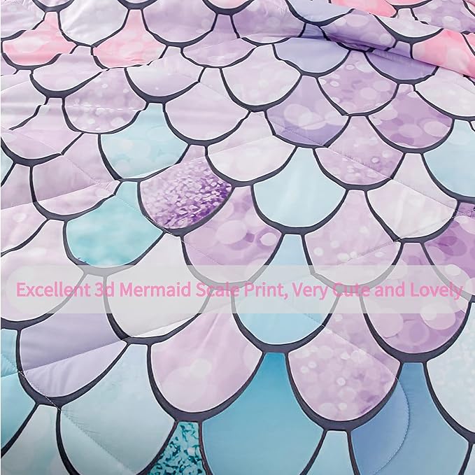 RYNGHIPY 2Pcs Colorful Mermaid Scale Print Comforter Bedding Set Twin Size, Soft Microfiber Coverlet Set/Bedspread/Quilt Set with Colorful Scale Design (Mermaid,Twin) - LeafyLoom