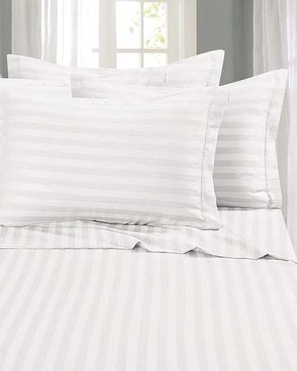 Elegant Comfort Best, Softest, Coziest 6-Piece Sheet Sets! - 1500 Premier Hotel Quality Luxurious Wrinkle Resistant 6-Piece DAMASK STRIPE Bed Sheet Set, Full White - LeafyLoom