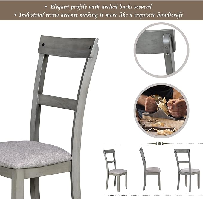 5 Piece Set Industrial Wooden Kitchen Table and 4 Chairs for Dining Room, Grey, Gray - LeafyLoom