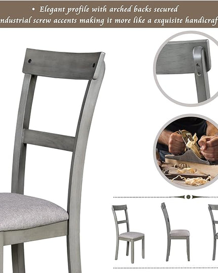 RITSU 5 piece set industrial wooden table and 4 chairs, high density foam linen upholstery, suitable for dining, living room, kitchen and various small spaces, gray - LeafyLoom