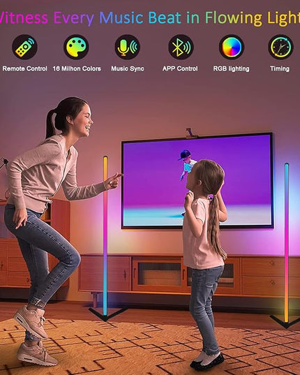 RGB Corner Floor Lamp, Color Changing Mood Lighting with App and Remote Control, Music Sync/DIY Colors, Modern LED Floor Lamp for Bedroom Living Rooms Gaming Room, 16 Million Colors & Scene Mode - LeafyLoom