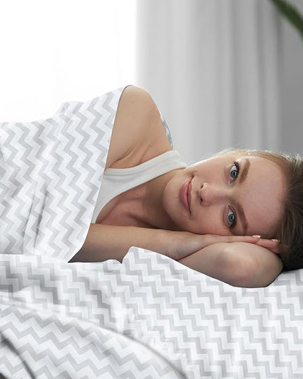 Mellanni Extra Deep California King Sheets - 4 PC Iconic Collection Bedding Sheets & Pillowcases - Luxury, Ultra Soft, Cooling Bed Sheets - Extra Deep Pocket up to 21 inch (Cal King, Chevron Gray) - LeafyLoom