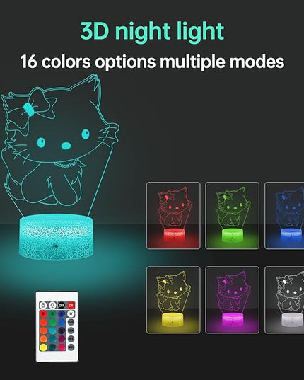 Cute Cat Night Light Anime Charater 16 Color Change Decor Kitty Lamp with Remote,Kitty Night Light Gifts for Christmas Birthday Boys Girls - LeafyLoom