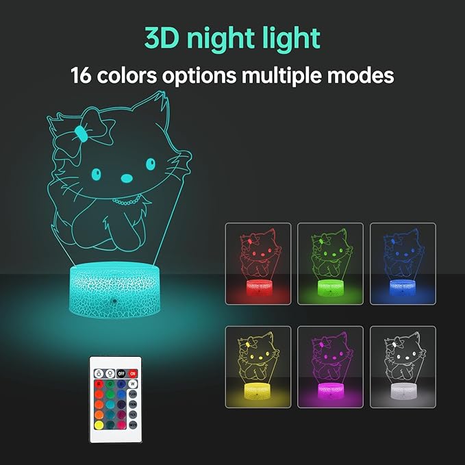 Cute Cat Night Light Anime Charater 16 Color Change Decor Kitty Lamp with Remote,Kitty Night Light Gifts for Christmas Birthday Boys Girls - LeafyLoom