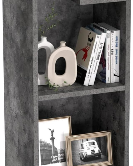 VECELO Small Bookshelf, 5 Cube Slim Bookcase, Fits Tallest Hardcovers, Horizontal Available, Modern Floor Standing Unit, Each Shelf Hold Up to 66 LBS,Modern Gray - LeafyLoom