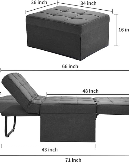 Sofa Bed, 4 in 1 Multi-Function Folding Ottoman Breathable Linen Couch Bed with Adjustable Backrest Modern Convertible Chair for Living Room Apartment Office, Dark Grey - LeafyLoom