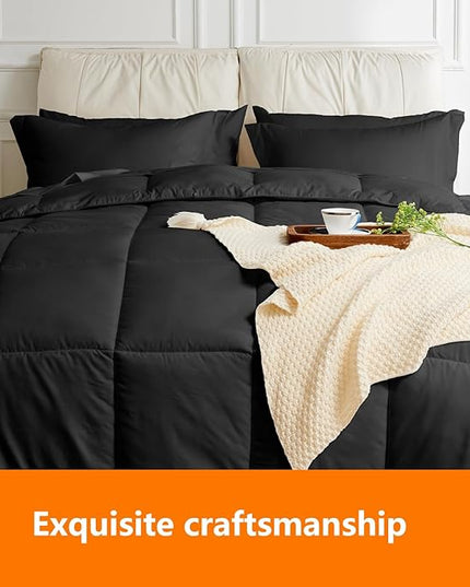 Queen Size Comforter Set - 3 Pieces, 1 Reversible Comforter and 2 Pillowcases,Soft Quilted Warm Fluffy Cooling Bedding for All Season,Black - LeafyLoom