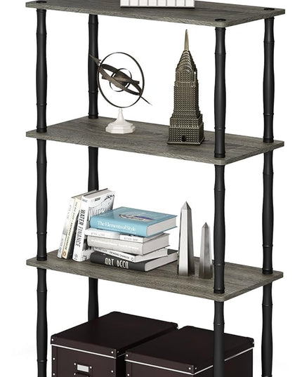 Furinno Turn-N-Tube 4-Tier Multipurpose Shelf Display Rack, Classic Tubes, French Oak Grey/Black - LeafyLoom