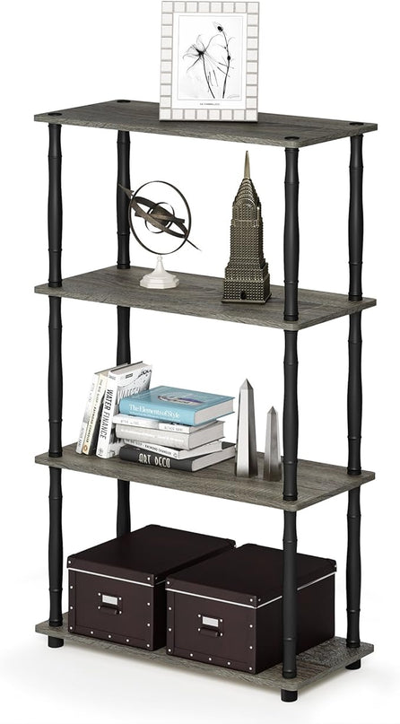 Furinno Turn-N-Tube 4-Tier Multipurpose Shelf Display Rack, Classic Tubes, French Oak Grey/Black - LeafyLoom