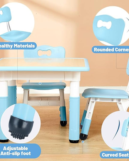 FUNLIO Adjustable Kids Chair (2pcs), 3 Level Height Adjustable Toddler Chair for Ages 3-8, Sturdy Child Chair with Maximum Bearing 220lbs, for Classrooms/Daycares/Homes, CPC & CE Approved - Blue - LeafyLoom