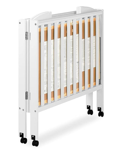 3 in 1 Portable Folding Stationary Side Crib in White, Greenguard Gold Certified, Safety Wheel with Locking Casters, Convertible, 3 Mattress Heights - LeafyLoom
