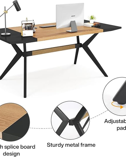 63" W Executive Desk, Extra Sturdy Thickened Wooden Workstation Study Desk Computer Desk Large Home Office Writing Desk for Home Office - LeafyLoom