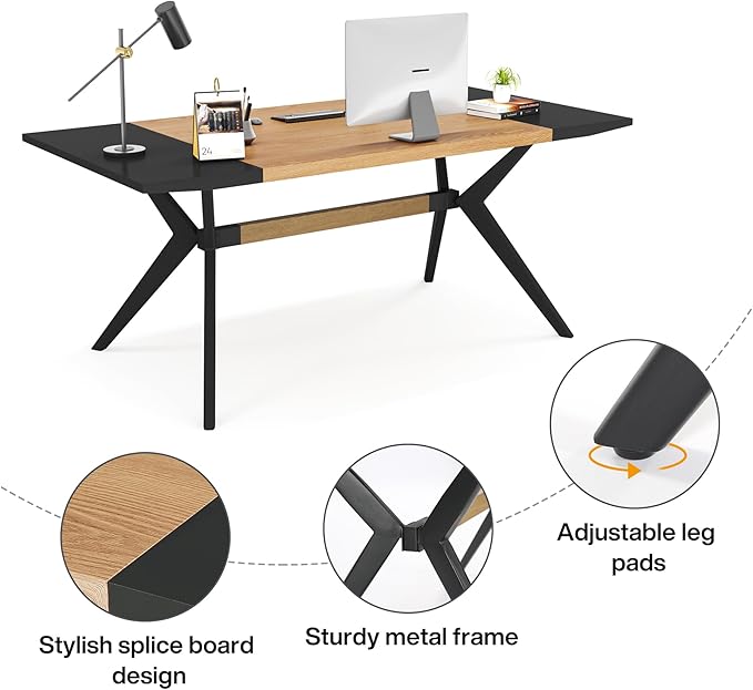 63" W Executive Desk, Extra Sturdy Thickened Wooden Workstation Study Desk Computer Desk Large Home Office Writing Desk for Home Office - LeafyLoom