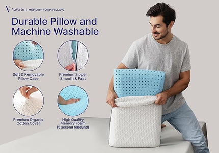 Queen Size Gel Memory Foam Pillow - Ventilated, Orthopedic, Contoured Support, Cooling, with Viscose Made from Bamboo Cover - Essential for College Dorms - LeafyLoom