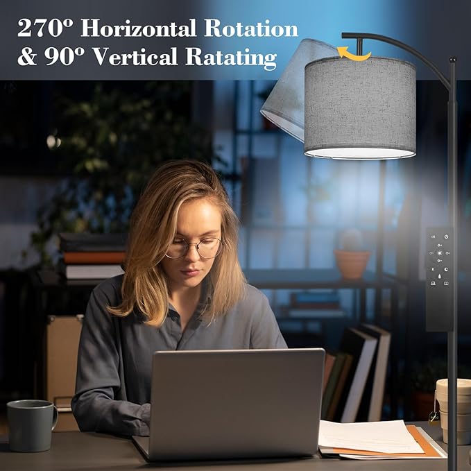 PESRAE Floor Lamp for Living Room, 9W Stepless Dimmable 3000-6000K LED Bulb Included, Standing Lamp with Remote Control, Tall lamp with Adjustable Linen Lampshade for Office… - LeafyLoom