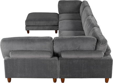 Free Combination Convertible Modular Sectional Sofa with Movable Ottomans , 163'' Oversized Corduroy Upholstered Sleeper Corner Couch Sofabed with Wooden Legs and Detachable Cushions for Living Room - LeafyLoom