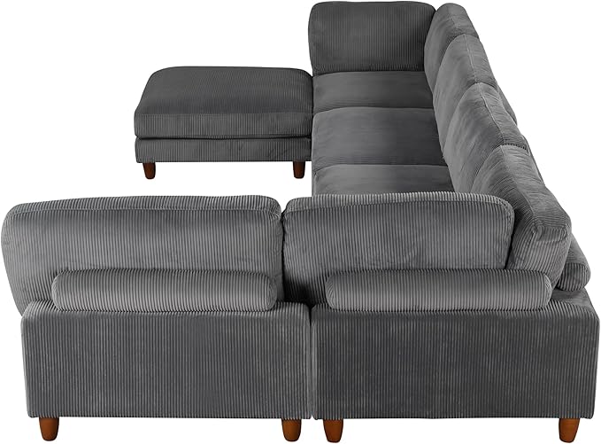 Free Combination Convertible Modular Sectional Sofa with Movable Ottomans , 163'' Oversized Corduroy Upholstered Sleeper Corner Couch Sofabed with Wooden Legs and Detachable Cushions for Living Room - LeafyLoom