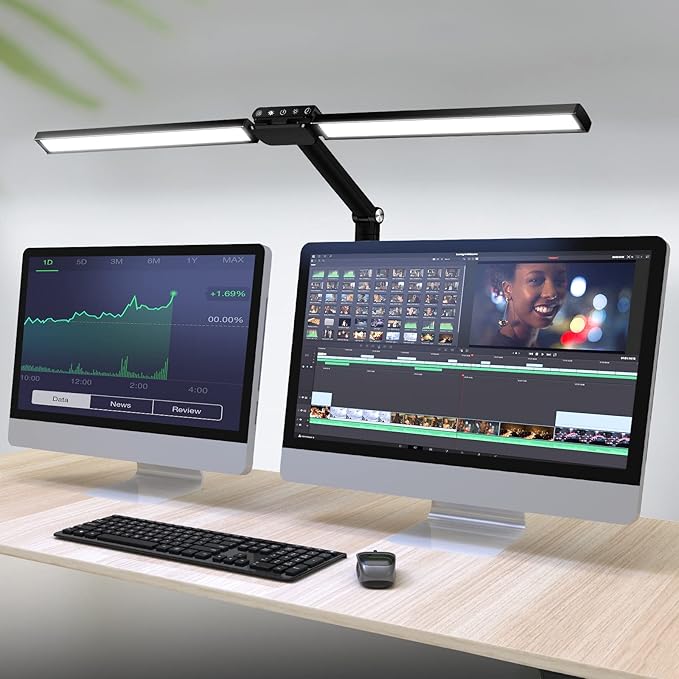 VSATEN LED Desk Lamp for Home Office, 24W Bright Architect Desk Lamp, 5 Modes Double Head Flexible Gooseneck Eye Caring Reading Study Light with Light Sensor Function for Workbench Study Reading - LeafyLoom