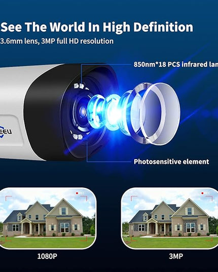 Hiseeu 5MP WiFi Security Camera System,3TB HDD, 16 Channels 8MP NVR Surveillance CCTV System Kit,Outdoor 2 Way Audio, Color Night Vision with Spotlight, 24/7 Time Record Hiseeu