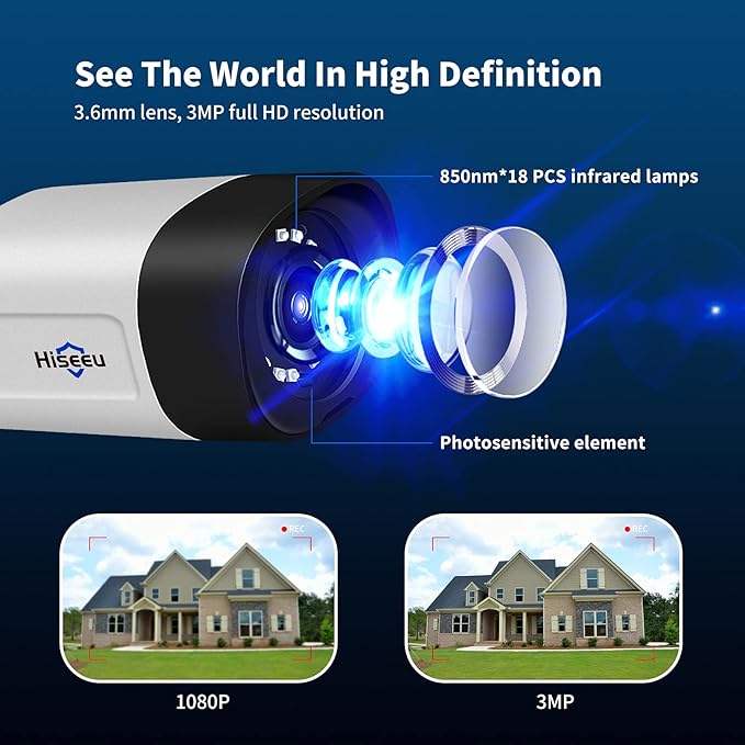 Hiseeu 5MP WiFi Security Camera System,3TB HDD, 16 Channels 8MP NVR Surveillance CCTV System Kit,Outdoor 2 Way Audio, Color Night Vision with Spotlight, 24/7 Time Record Hiseeu