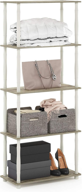 Furinno Turn-N-Tube 5-Tier Multipurpose Shelf / Display Rack / Storage Shelf / Bookshelf, Classic Tubes, Sonoma Oak/White - LeafyLoom