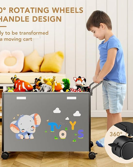 Toy Box Toy Storage - 72L Kids Toy Organizer with Wheels Toy Chest Storage Bins with Lids, Toy Boxes for Girls Boys, Stuffed Animals, Clothes, Bedroom, Living Room （grey） - LeafyLoom