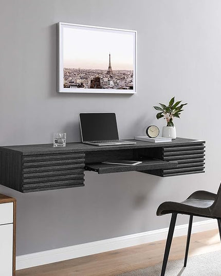 Modway Render Mid-Century Modern, Wall Mount Office Desk, Charcoal - LeafyLoom