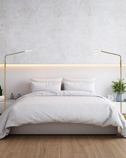 O’Bright Moon - Dimmable LED Floor Lamp, Adjustable Color Temperature for Bedside Reading, Work Light, Art/Crafting Light, Sewing, Ultra Flexible Gooseneck, Rotatable Lighting, Antique Brass (Gold) - LeafyLoom