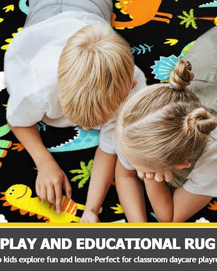 Capslpad Black Dinosaur Kids Play Rug for Boys Bedroom Non Slip Cartoon Kids Area Rug Washable Kids Play Mat for Dinosaur Room Kids Room Nursery Decor,5'2" x 3'3" - LeafyLoom