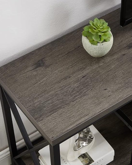 55 inch TV Stand for TV up to 65 inch, Rustic Wood and Metal Media TV Console Table for Living Room, Grey - LeafyLoom