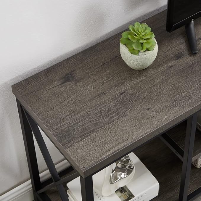 55 inch TV Stand for TV up to 65 inch, Rustic Wood and Metal Media TV Console Table for Living Room, Grey - LeafyLoom