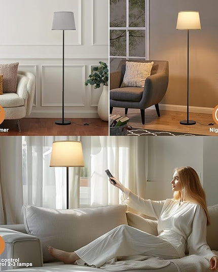 【Upgraded】 Floor Lamps for Living Room, Modern Floor Lamp with Remote Control, Dimmable Colors Temperature Standing Lamp Foot Switch, 9W Bulb Tall Lamps for Bedroom Office Kid Room - Grey - LeafyLoom
