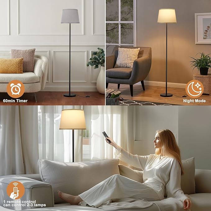 【Upgraded】 Floor Lamps for Living Room, Modern Floor Lamp with Remote Control, Dimmable Colors Temperature Standing Lamp Foot Switch, 9W Bulb Tall Lamps for Bedroom Office Kid Room - Grey - LeafyLoom