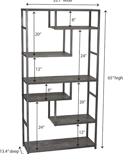 Household Essentials 8090-1 Tall Open Bookcase | Geometric Storage Shelves | Faux Slate Concrete - LeafyLoom