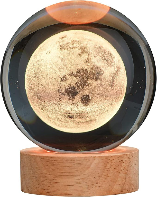 Large Crystal Ball 3D Moon Lamp Balkwan, Crystal Lamp 16 Color Changing Night Light with Remote Control for Bedroom Decor, Birthday Gift for Teens Boys and Girls, Moon Model - LeafyLoom