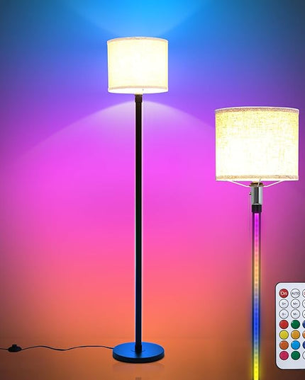 RGB Floor Lamps for Living Room, Dimmable Floor Lamp with Linen Lampshade, 366 RGB+12 Color, Color Changing Standing Floor Lamp for Bedroom Living Room Gaming Rooms(Not Includ Bulb) - LeafyLoom